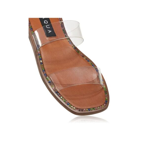 AQUA Womens Beige Studded Rhinestone Glow Square Toe Slip On Slide Sandals 6.5 M - Picture 2 of 4